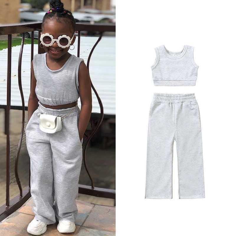 1-10Y Childrens Girls Clothing Set Childrens Clothing Pure Cotton Sleeveless Fashion Top+Weight Loss Pants Summer Childrens Clothing SetXJ250410
