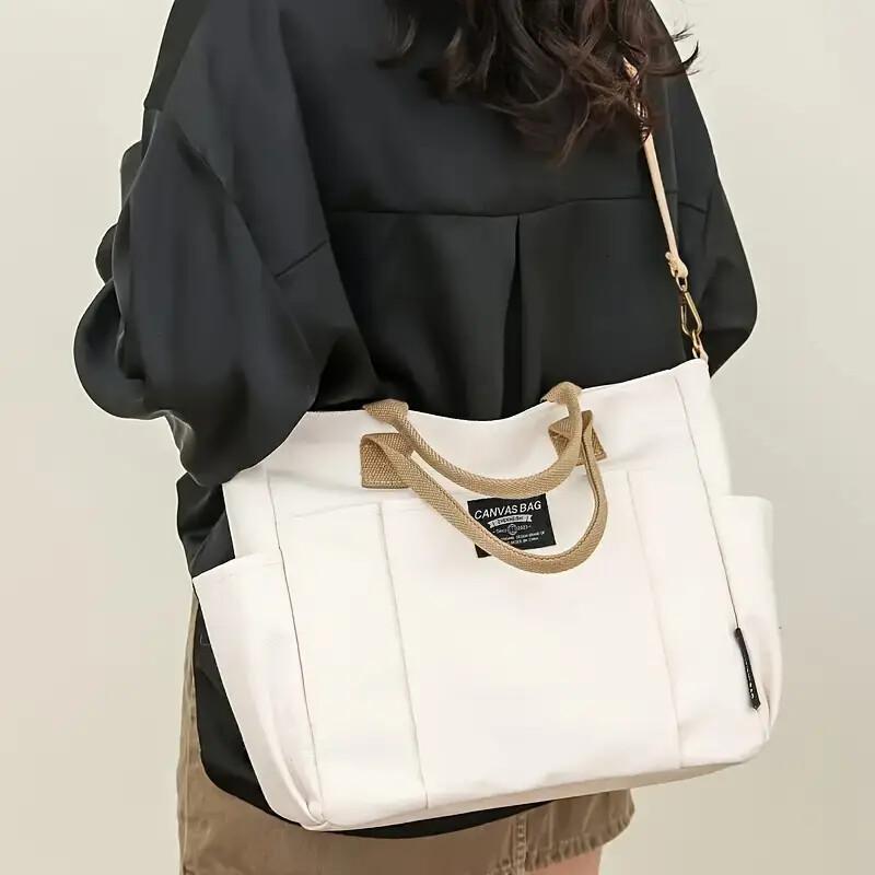 Multi Pocket Tote Bag For Women, Retro Canvas Shoulder Bag, Versatile Crossbody Bag For Daily Use ddmynov