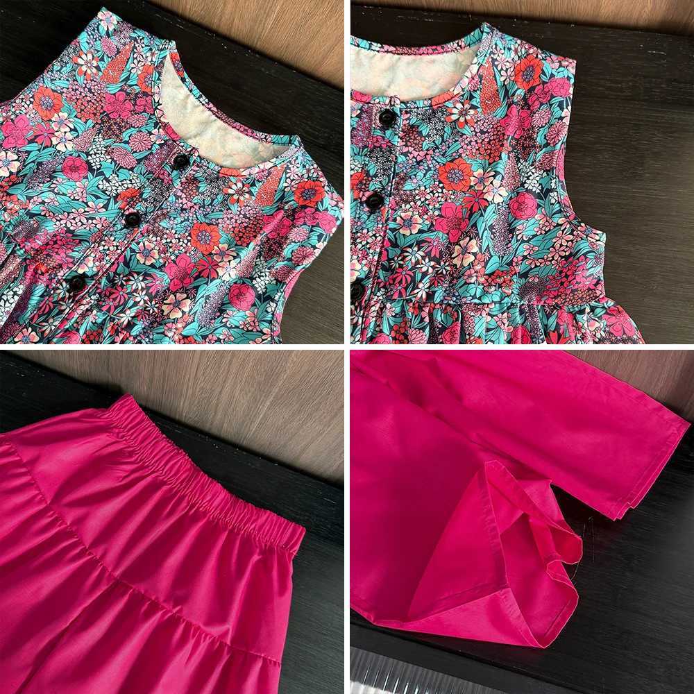 Summer Fashion Girls Clothing 3-7 Years Old Flower Printed Sleeveless Top and Wide Leg Pants Two Piece Set Casual Girls ClothingXJ250410