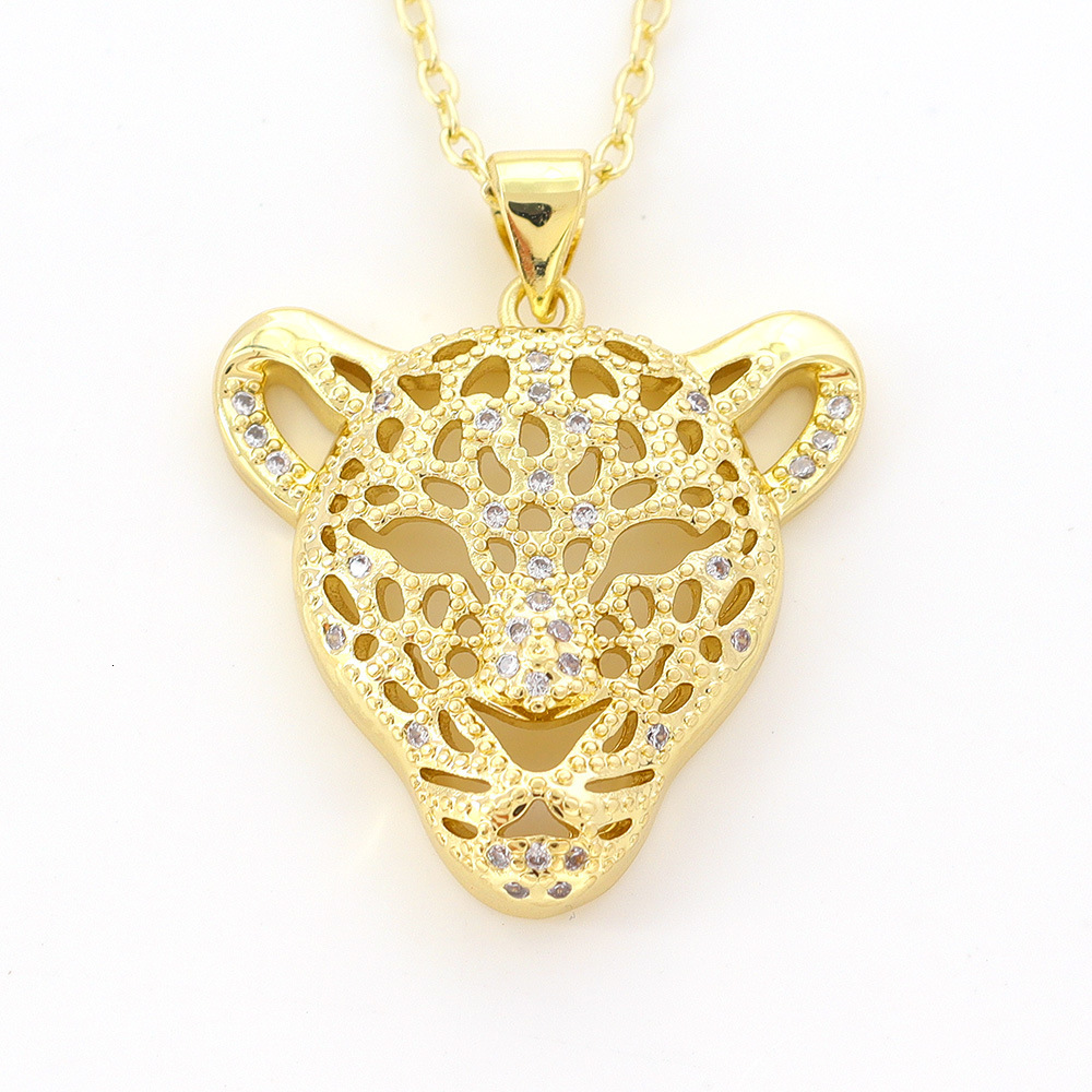 Happy Ring Europan and Amrican Cross-Bordr Jwlry Coppr Platd Ral Gold Animal Lopard Had Prsonality Trndy Hip-Hop Pndant Ncklac for Womn