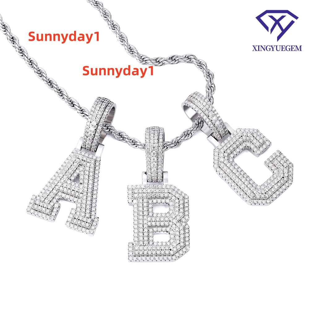 Custom 925 Sterling Silver Moissanite Initial Pendants Iced Out Hip Hop A-Z Letter Jewelry for Men Customizable