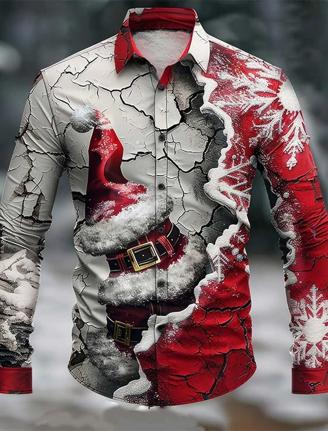 Christmas Santa Claus Casual Mens Button Up Shirt Long Sleeve Christmas theme Shirt Collar Button Up 3D Print Thin Polyester K251110