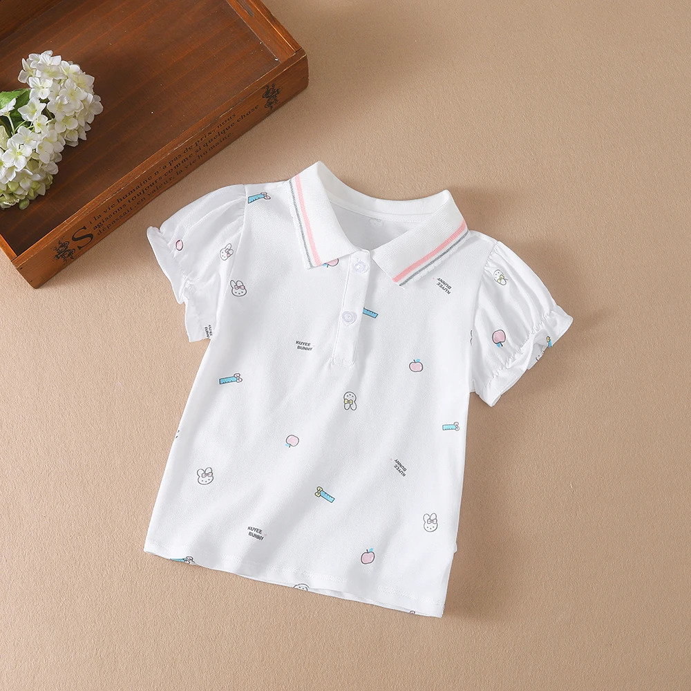 Baby Girls Summer Shirt Kids Cotton Short Sleeved Clothes Kids Polo T-shirt Baby Turn-Down Collar Clothes 250410