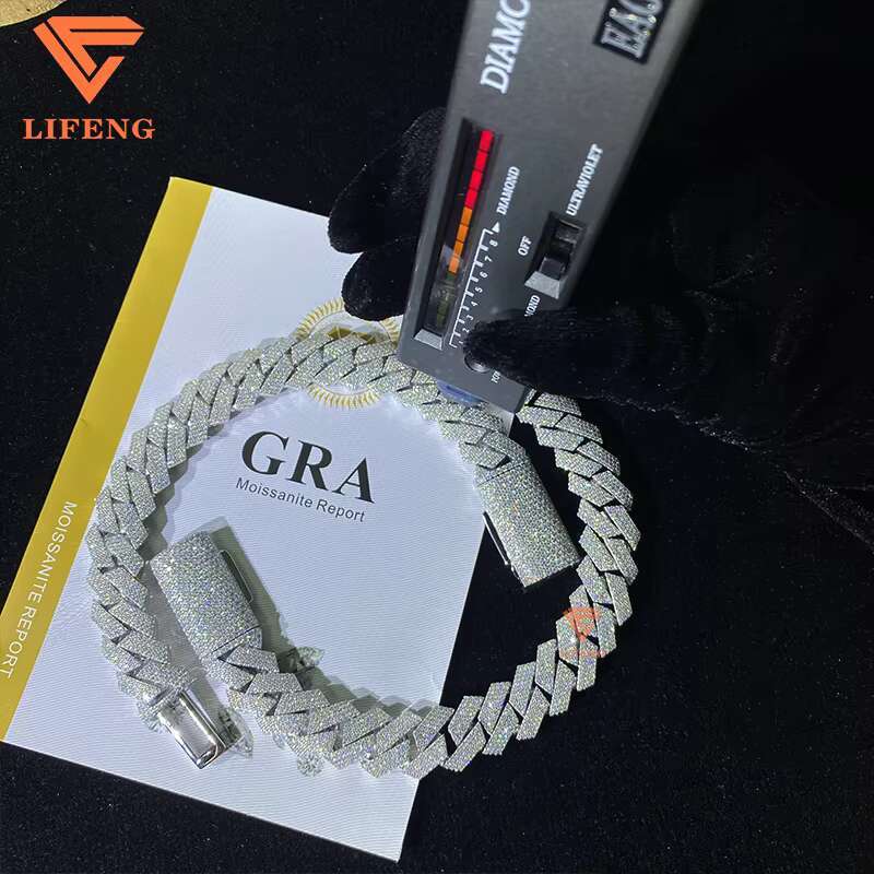 15mm 4-Row VVS Moissanite Diamond 925 Sterling Silver HipHop Cuban Link Chain VVS Moissanite Diamond Bracelet Necklaces HipHop