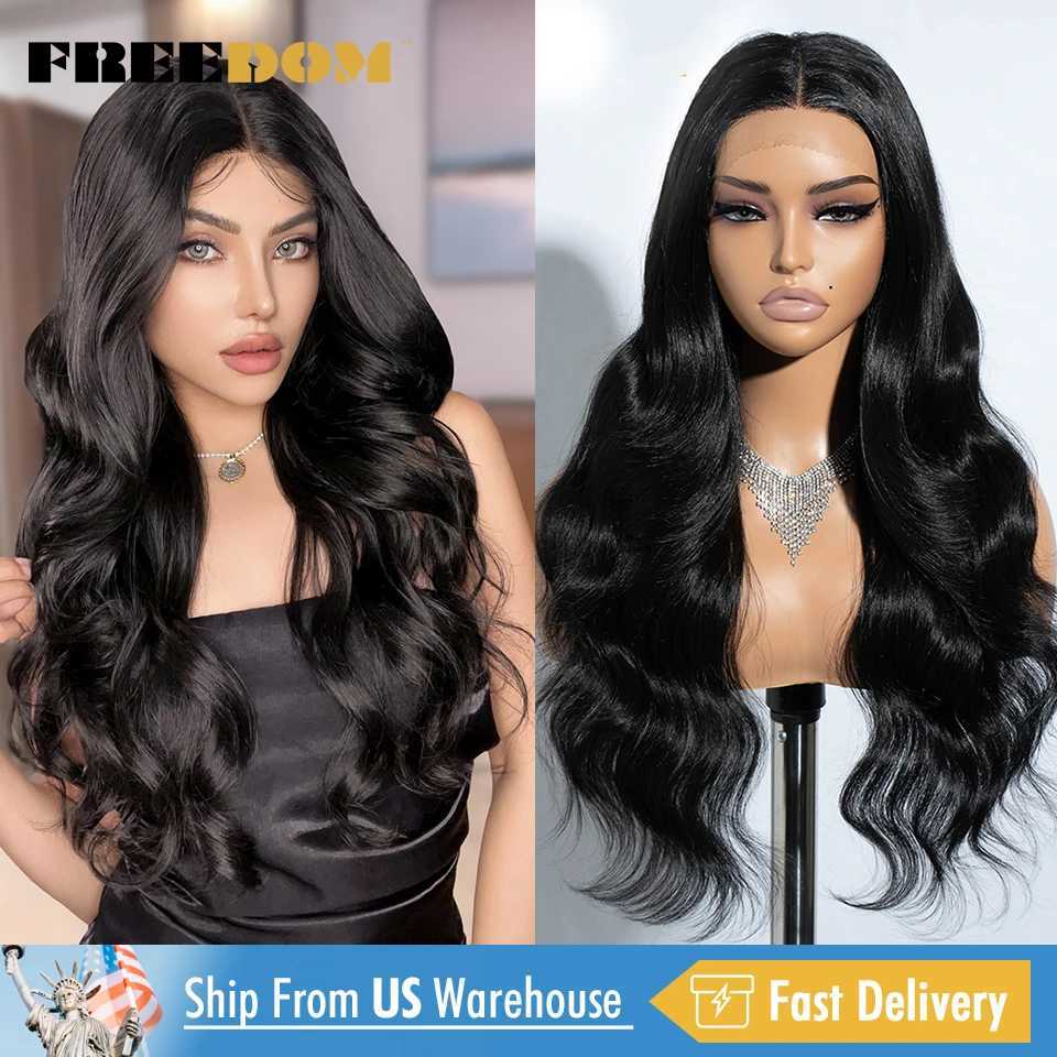 FREEDOM Synthetic Lace Front Wigs For Women 26 Inch Highlight Honey Brown Body Wave Wig Ombre Blonde Black Wig Cosplay Lace WigT251111