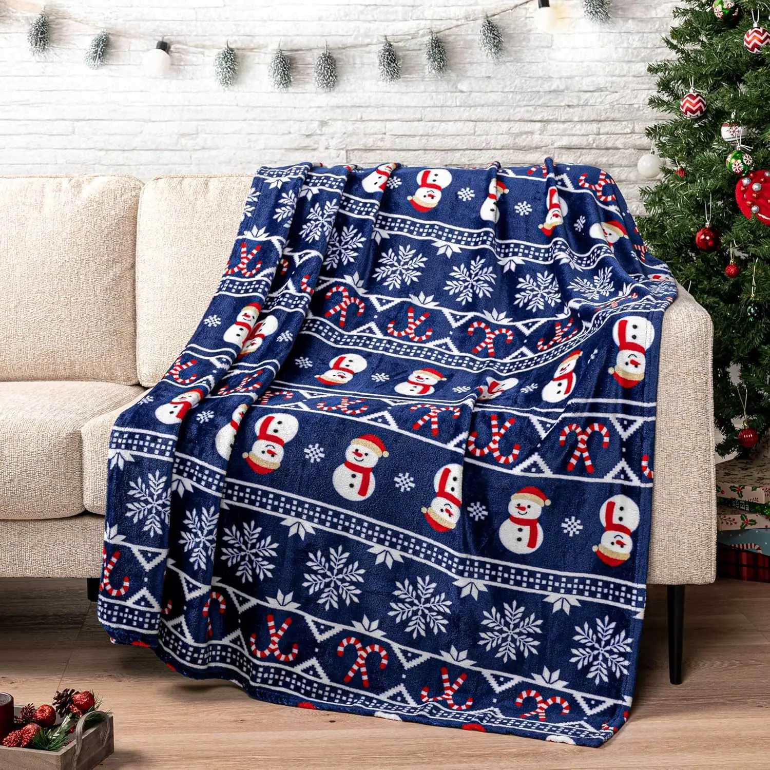 Christmas Snowman Throw Blanket Blue Holiday Christmas Fleece Blanket Soft Plush Warm Winter Cabin Throw Blue Christmas C251111