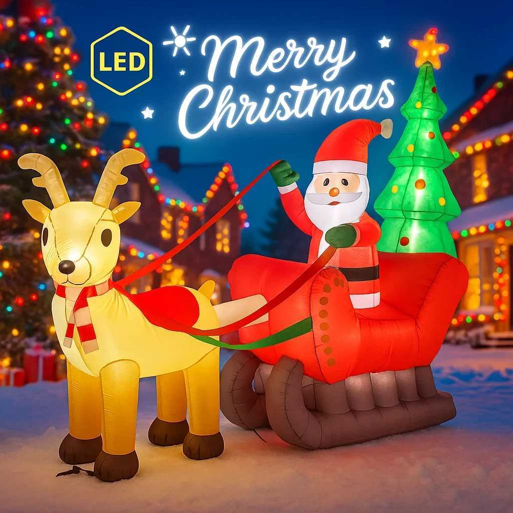 Christmas 787FT Holiday DIY Party Decoration Giant Christmas Inflatable Santa Sleigh Toy Reindeer LED Lights Yard Supplies Home Ornaments Y251111