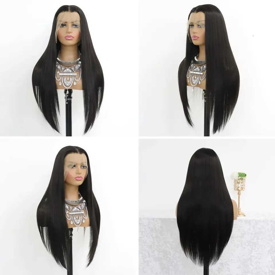 Long Straight Black Lace Front Wig Natural Black Pre Plucked Synthetic HD Lace Front Wig For Women Glueless Heat Resistant FiberT251111