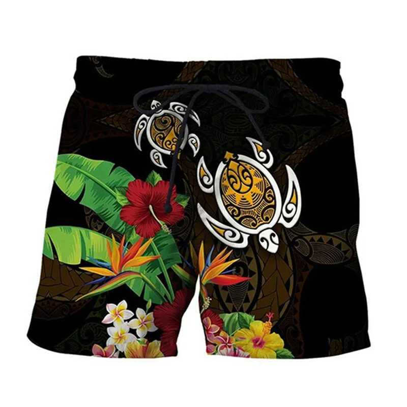 3D Printing Fun Turtle Mens Shorts Flower Leaf Plant Pattern Swimming Relay Leisure Harajuku Street Hawaii Beach ShortsW250410