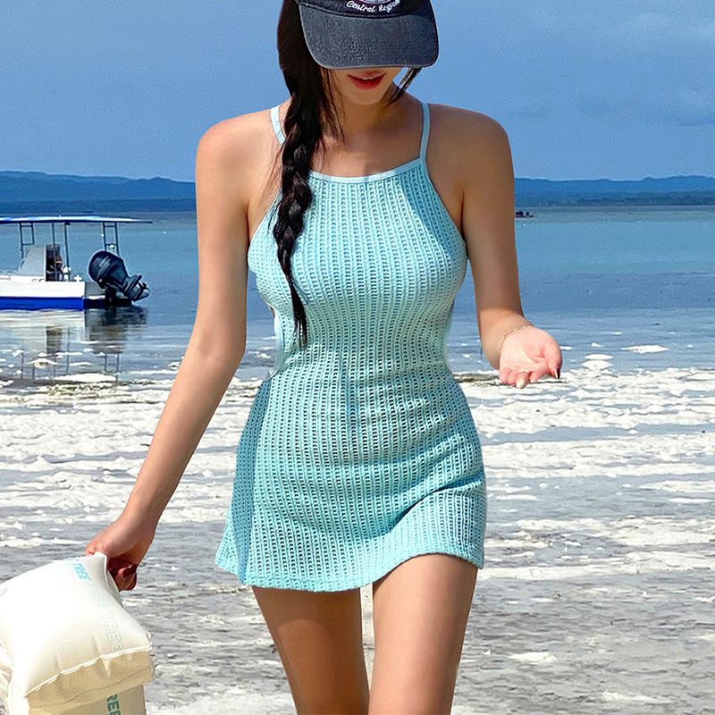 Manufacturer wholesales Korean Ins style solid color one-piece bikini swimsuits, suitable for women