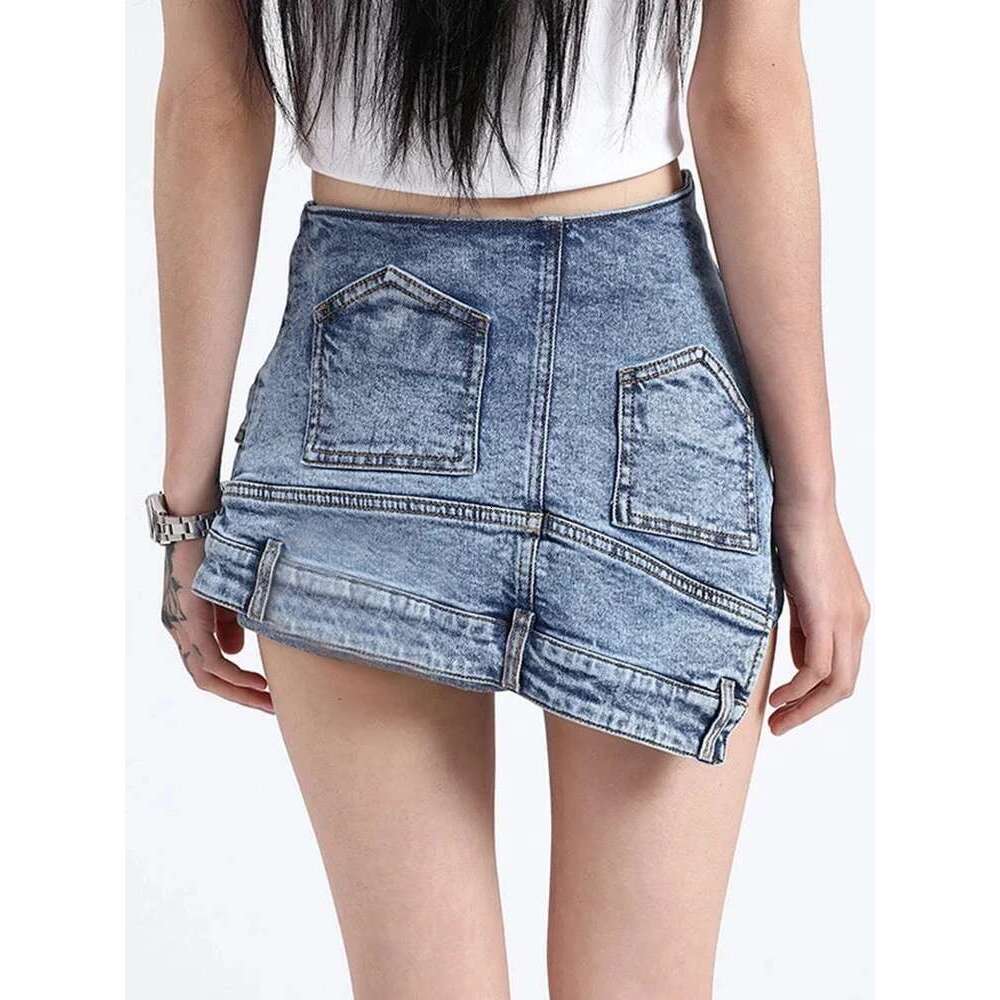 Women's Jeans TWOTWINSTYLE Patchwork Pocket Irregular Chic Denim Shorts For Women High Waist Spliced Zipper Designer Short Pants Female New