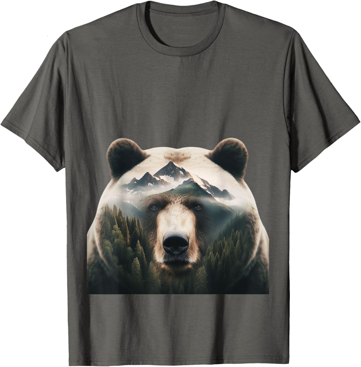 T shirt for Mens Cool Bear Double Exposure Surreal Wildlife Animal Graphic Tee Casual Tops Clothes Short sleeve Fashion patterns