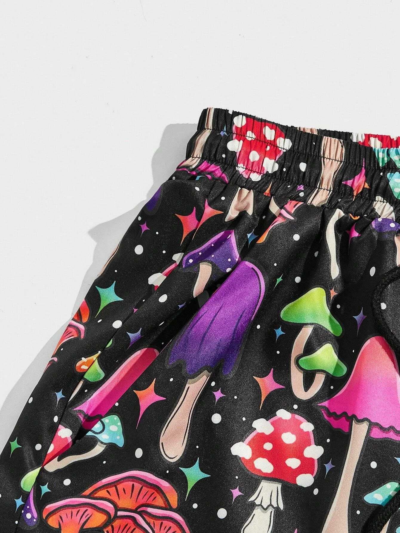 Mens beach shorts with mushroom pattern 3D printed board shorts for summer swimming tree trunk elastic waist brushed Hawaiian style shortsW250410