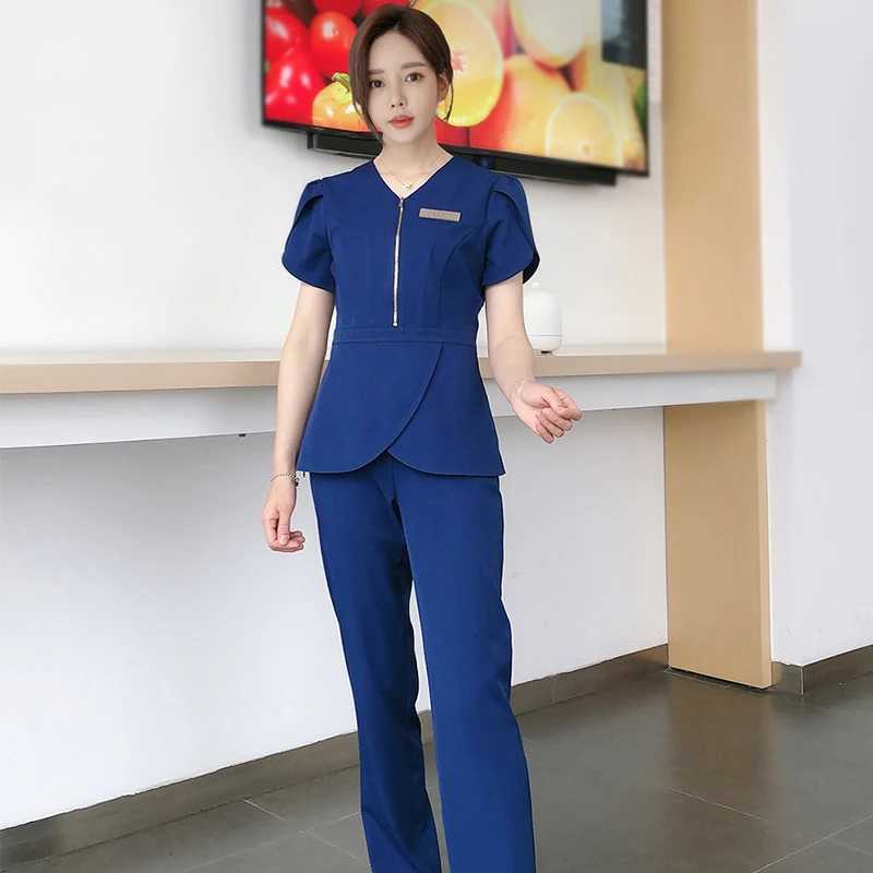 Beauty Sn Womens Work Clothes V-neck Spa Work Clothes Hospital Womens Uniform Solid Color Set X250410