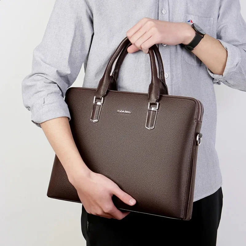 cowhide leather business mens briefcase highcapacity shoulder bag messenger handbag 250409