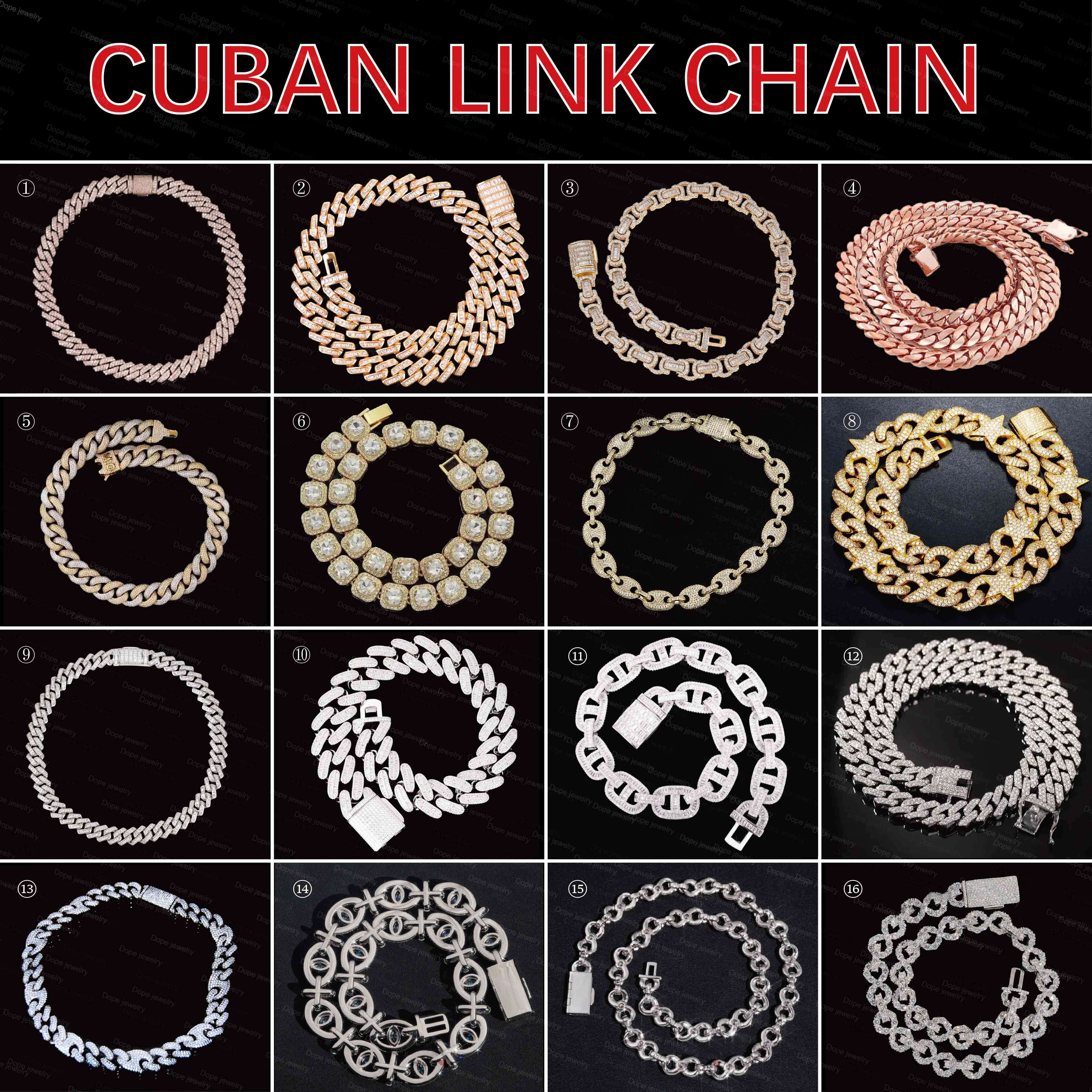 Moissanite Cuban Link Chain 925 Sterling Silver 18mm 20mm Iced Out Gold Plated Hiphop VVS Moissanite Cuban Chain