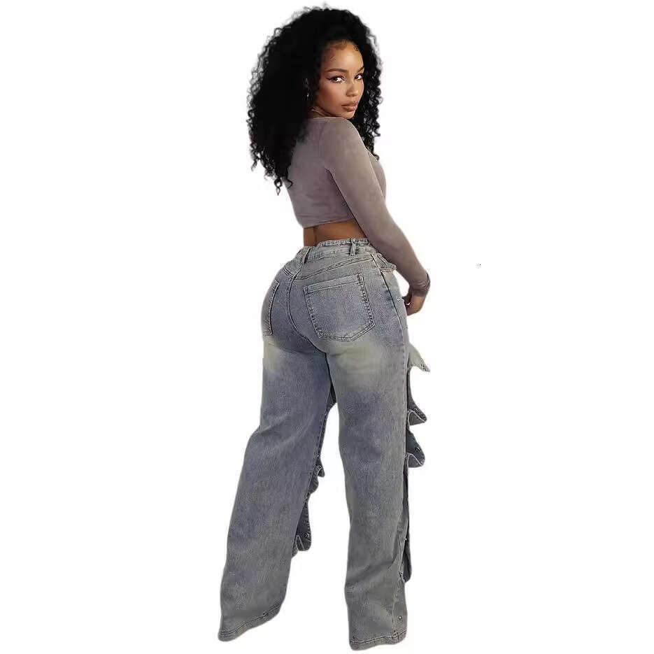 Women's Wear Women's Wear Women's Straight Leg Jeans, Women's Autumn Street Trendsetters, Detachable Button High Waisted Pants