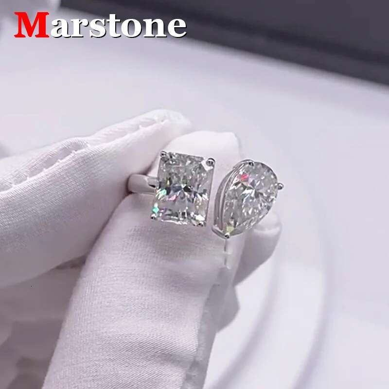 3CT Radiant Emerald Pear Moissanite Diamond D VVS Womens Rings 925 Silver Plated 18K White Gold Fine Jewerly Ring for Lady