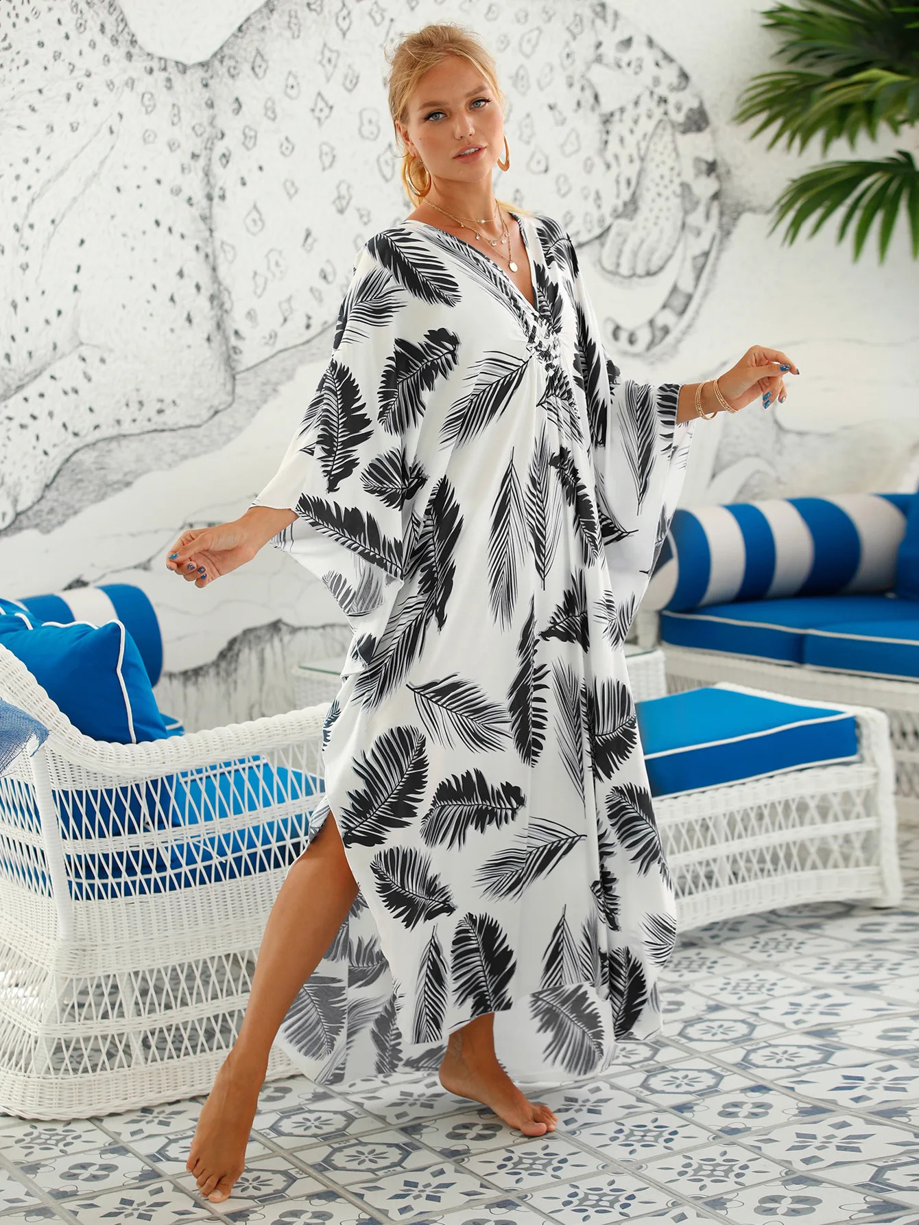 2024 Super Panther Bikini Womens Top Polyester Kimono Kaftan Robe De Plage Pareos Long Skirt BeachwearTunic Biquini 250408