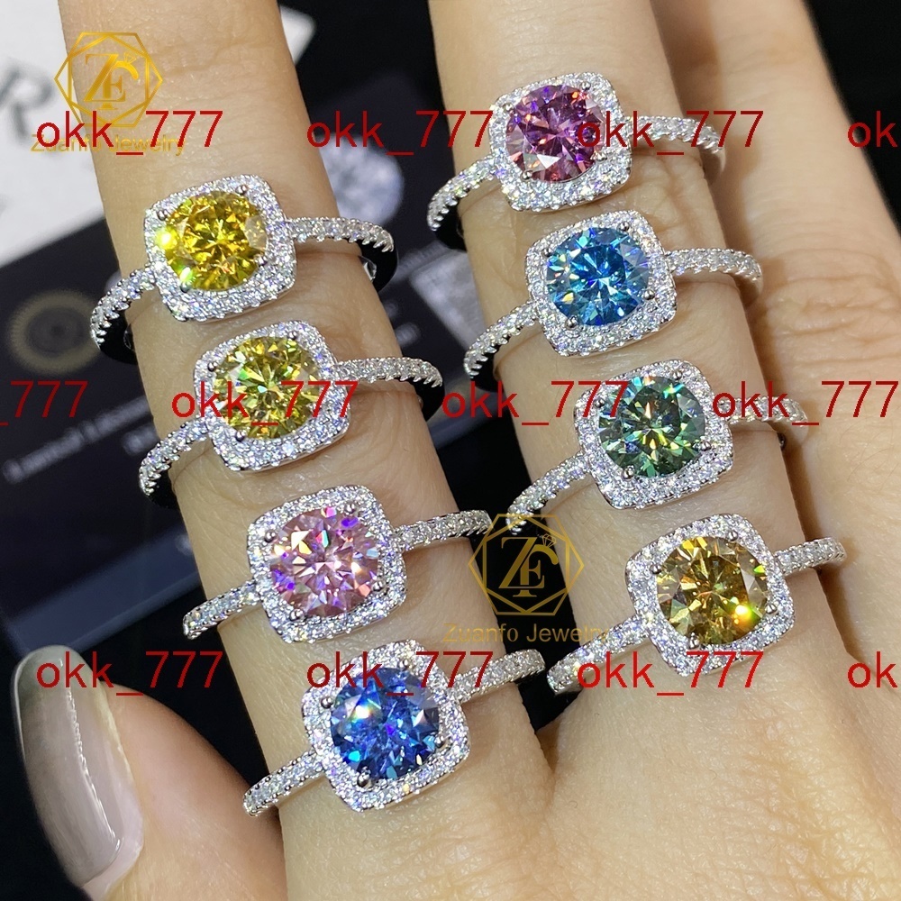 Moissanite Jewelry 925 Sterling Silver Moissanite Ring Round Yellow Pink Green Vvs Engagement Moissanite Halo Rings for Women