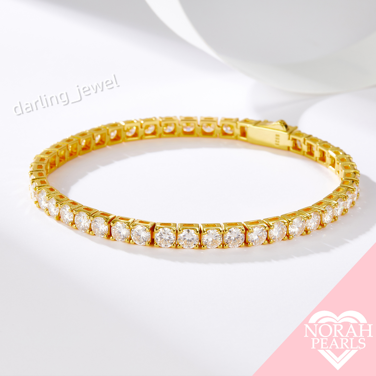 3MM Moissanite Tennis Bracelet - 925 Sterling Silver 18K Gold Plated Jewelry for Women