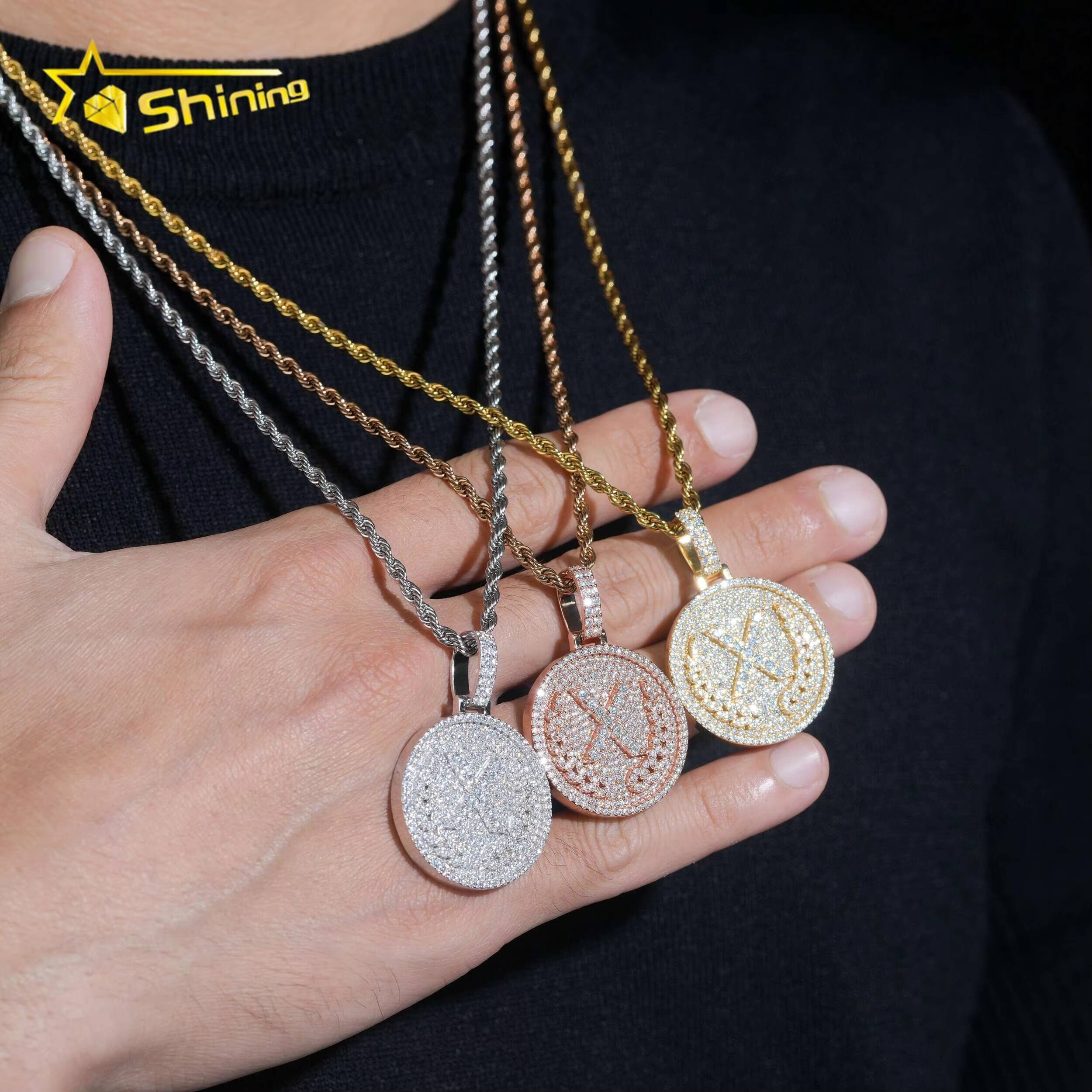 Factory Direct Hip Hop Pendant VVS Iced Out Moissanite Diamond Letter Round Pendant Trendy Charm Pendant Pass Diamond Tester