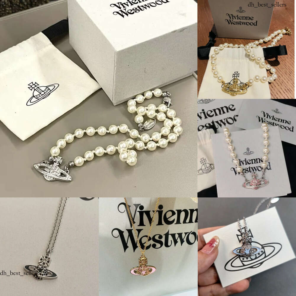viviennen west wood necklace Designer Western Empress Dowagers Hot Saturn Pearl Necklace Womens High Edition Star Full Diamond Collar Chain Pink High Quality 729