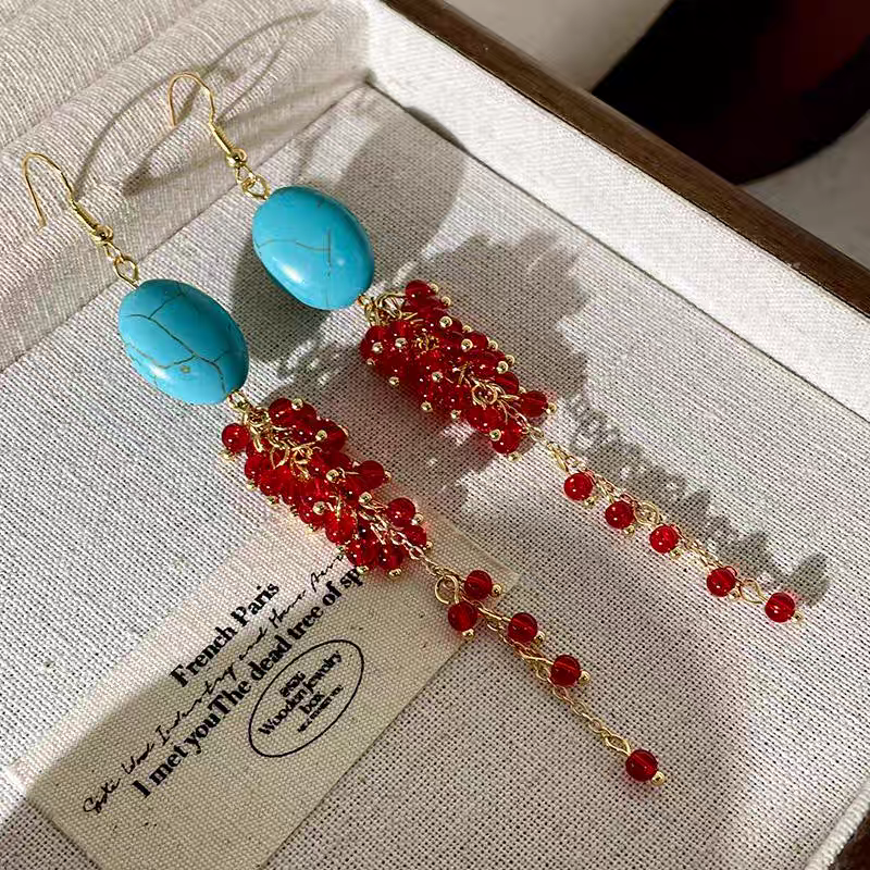 Vibrant Handmade Ethnic Turquoise Drop Earrings - Perfect Gift Idea