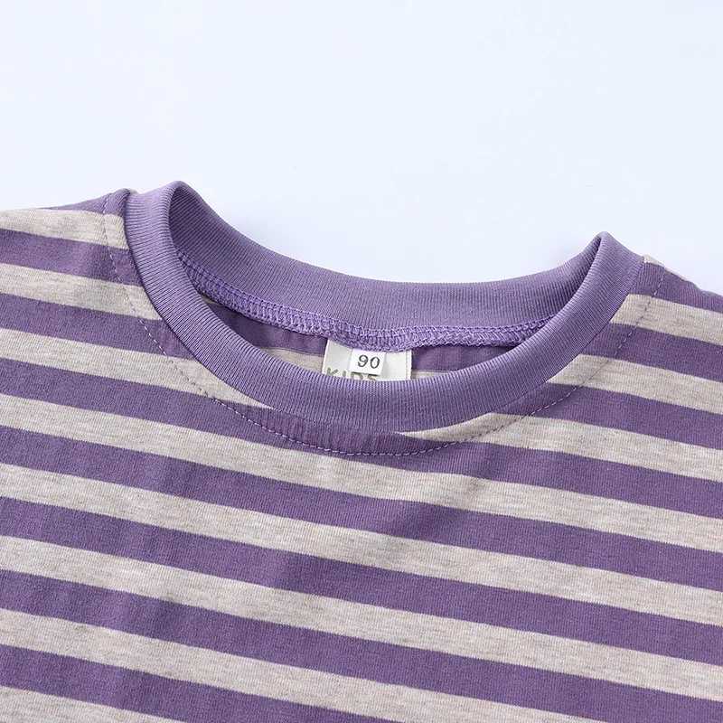Brothers and sisters matching clothes Summer childrens sisters clothes Boys short sleeved T-shirts 2 girls purple striped dressesXJ250410