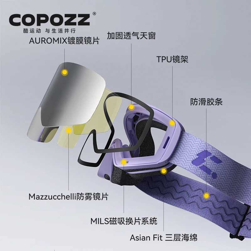 COPOZZ X-edge Series Men Women Double Layers Anti-Fog Ski Goggles Snowmobile Eyewear Snow Snowboard Glasses with Magnetic Lenses K251110