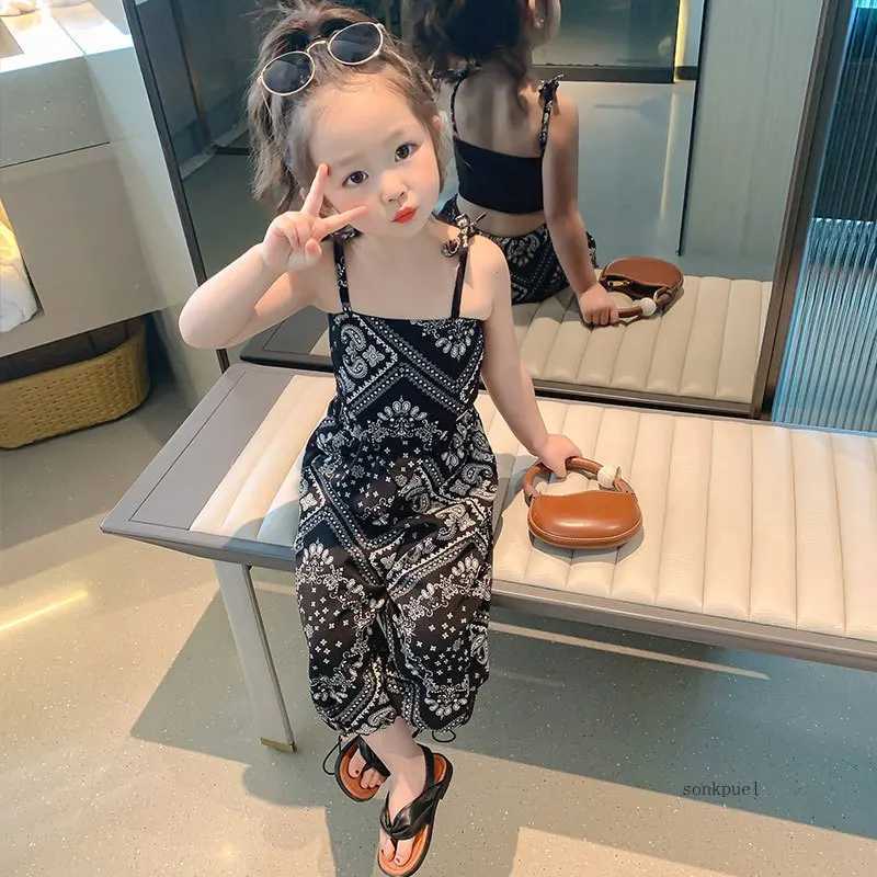 3-6 year summer set thin girl set hanging mosquito proof pants two cute girls and childrens clothingXJ250410