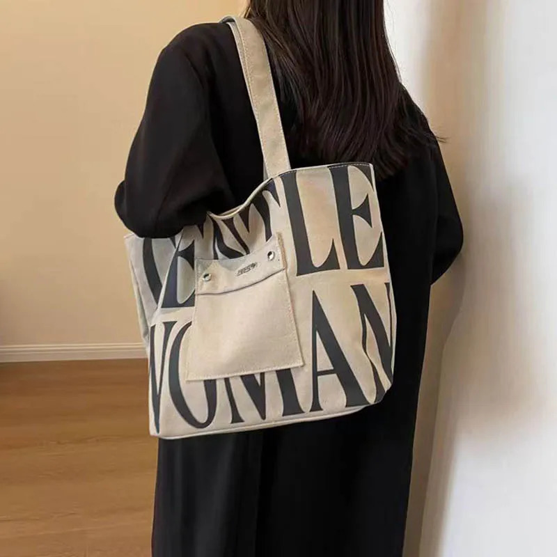 Large capacity Single Shoulder Canvas Bag Stylish Letter Style Student Install books Handbag for Class Fashion Shopping Bag 251110