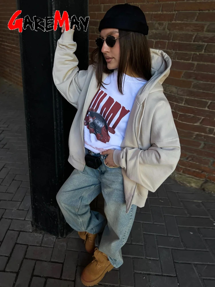 Autumn Womens Hoodie with Zipper Oversize Cotton Long Sleeve Vintage Pink Women Jacket Zip Sweatshirt with Hood 251105