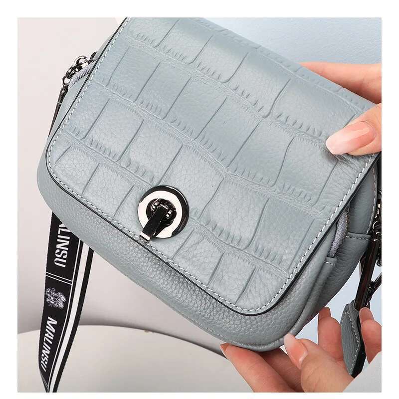 Top Layer Cowhide Small Square Women's Messenger Fashionable Purse Lady Shoulder Genuine Leather Solid Phone Bag Soft