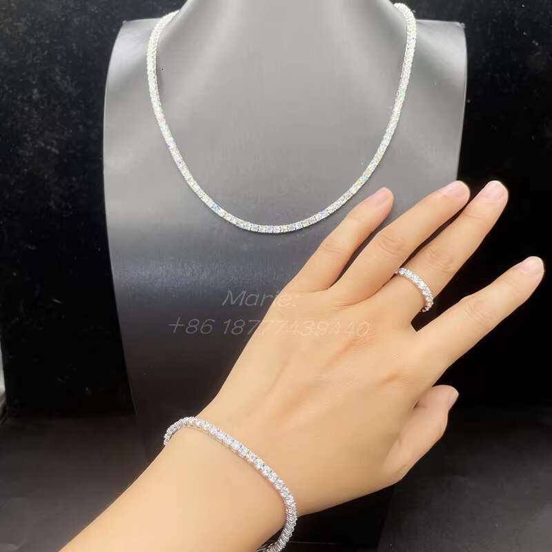 Gift for Gilr Custom Hip Hop Jewelry 925 Sterling Silver Moissanite Diamond Rings Tennis Chain Jewelry Set
