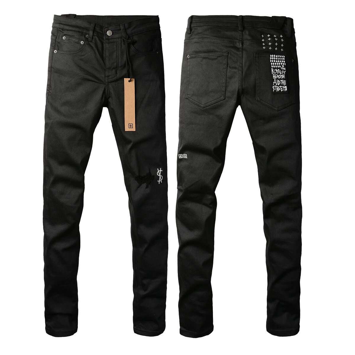 Fashion Black KSUBI Jeans Men Paint Hole Trend Low Rise Skinny Denim Pants Pleated Ripped Frayed Trousers 3020
