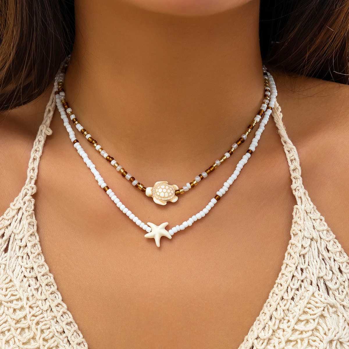 Ingemark Boho Seed Beads Clavicle Chain Necklace for Women Summer Beach Kpop Starfish Turtle Choker Y2K Jewelry Wed AccessoriesC250411