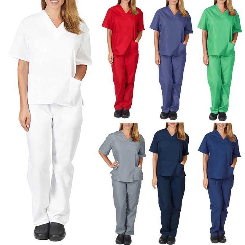 New nurse uniform set two-piece nurse doctor shorts Slve top solid color womens work clothes hospital Trouser set X250410