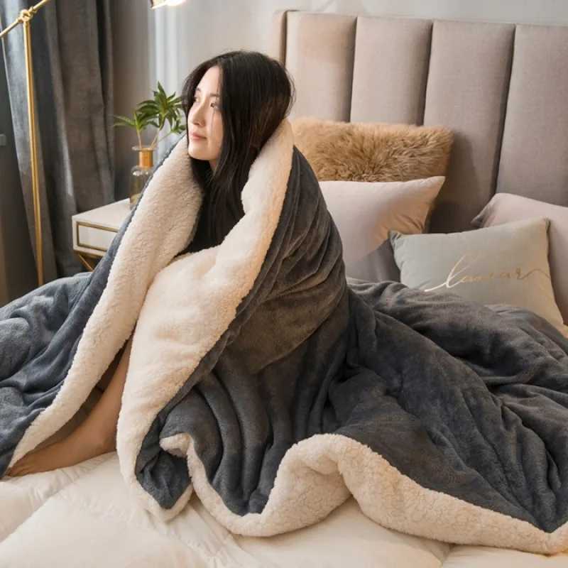 2025 new solid color thickened blanket dual-purpose milk fleece Farley fleece lamb fleece multi-functional quilt cover blanket C251111
