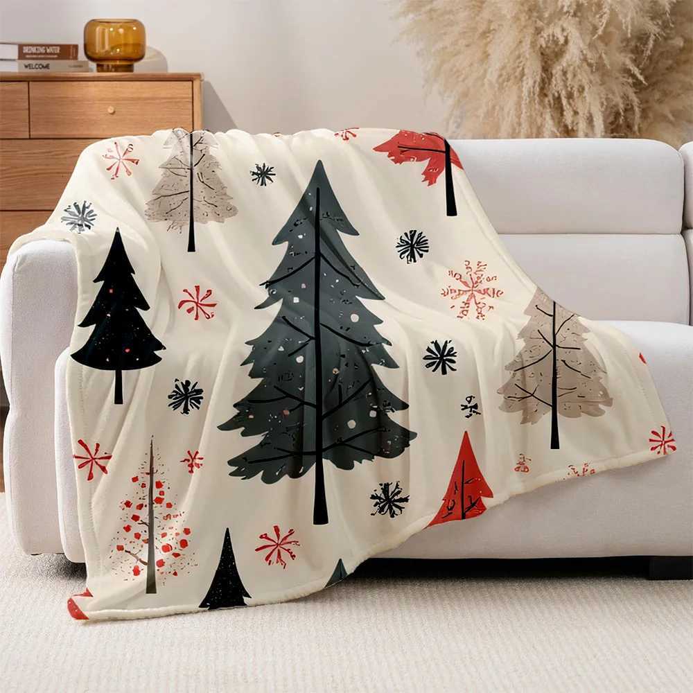 1pc Plush Quilted Christmas Tree Snowflake Blanket - Green/Red/Beige/Golden Winter Bedspread with Soft Cushioning All-Season C251111