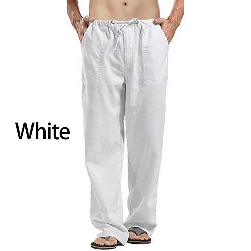 New mens linen straight pants Korean mens Trouser oversized streetwear mens elastic waist loose pants casual mens clothing sports pantsXJ250410