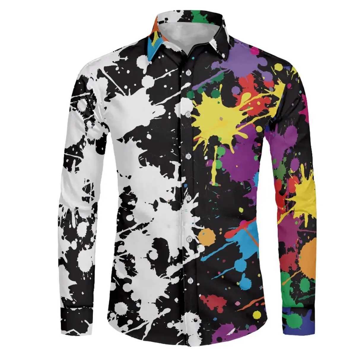 Mens Shirt Regular Lapel Festival Shirt Men 3d Printing Color Splash Printing Casual Street Long Sleeve Fashion Printed Shirt K251110