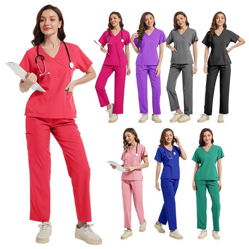 Womens Surgical Scrubs High Quty Medical Nursing Scrub Sets Short Slved Top+pants Beauty Sn Dental Clinic Nurse Uniform X250410