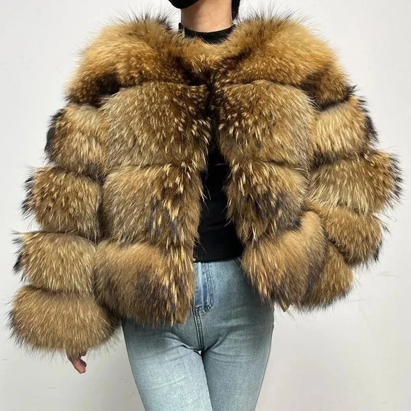 Faux Fur Coat Womens Jacket Winter Fashion Warm Thick Raccoon Leather Brown Plus Size Especially Cold 251103