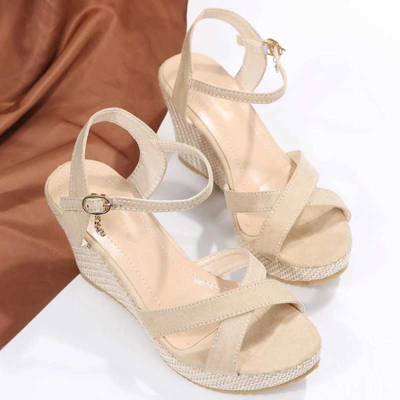 Fi Wedge Womens Summer Casual N-Slip Peeping Toe Platform Shoes Rubber Bottom Buckle Elegant High Heels Womens SandalsXJ250410