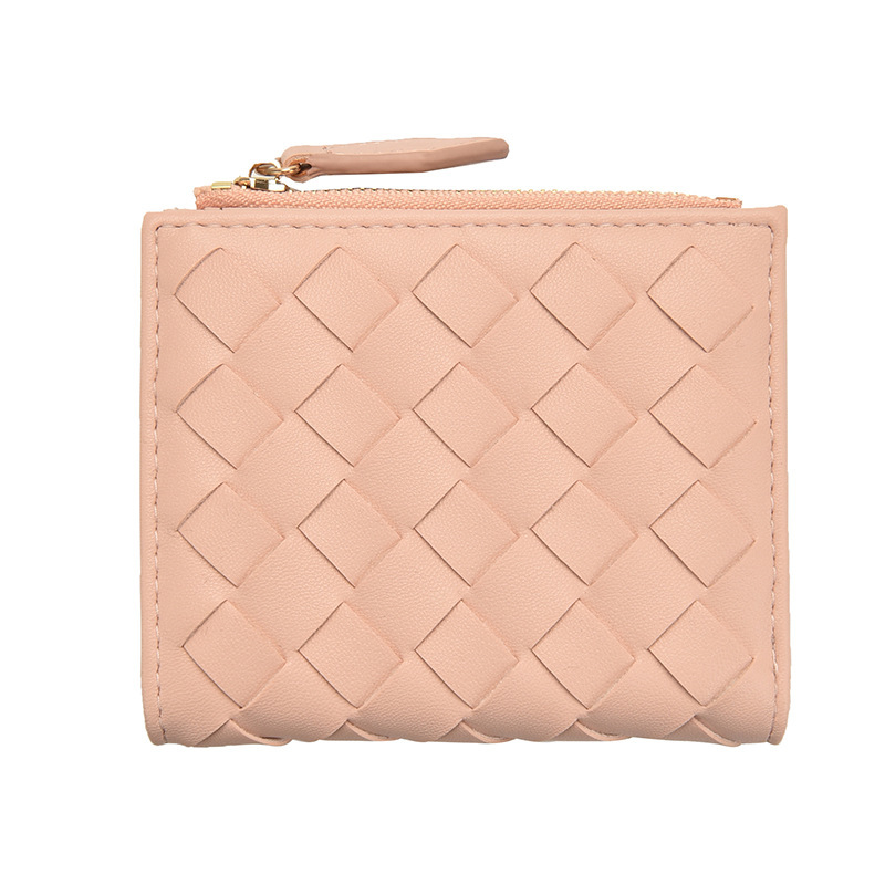2025 Korean-style Women's Short Two-fold Wallet Hand-woven Coin Purse Card Holder Simple Leather Wallet