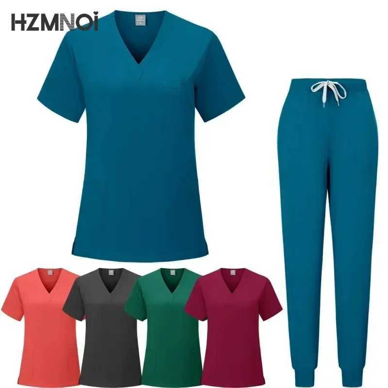 Nurse Uniforms Woman Short Slve V Neck Top Scrubs Jogger Pants Medical Scrubs Set Women Summer Casual Uniformes Clinicos Mujer X250410