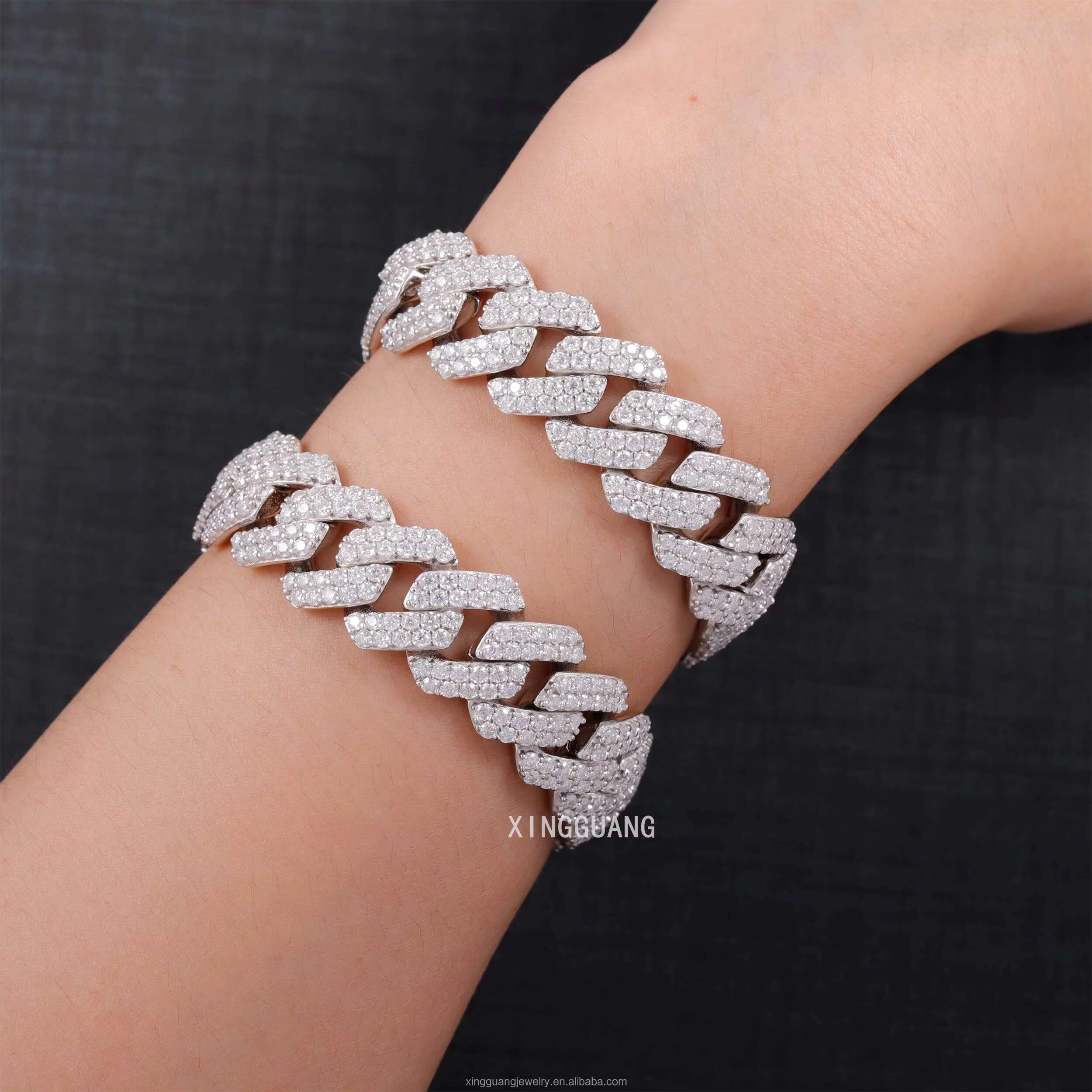 Fine Jewelry Cuban Link Chain Necklace 2rows 15mm 925 Sterling Silver VVS Moissanite Iced Out Diamond Cuban Chain for Men