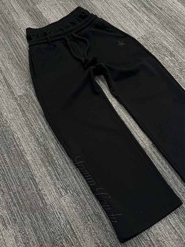 Vintage Y2K Star Embroidery Sweatpants Mens 2025 Summer Fashion Drawstring Loose Straight Pants Men Casual Double Waisted PantsXJ250904