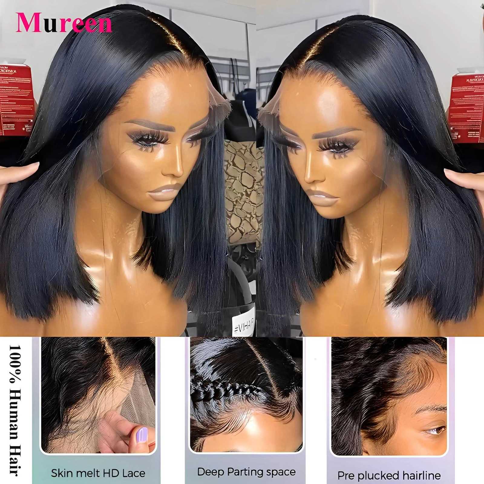 250 Density Bob Wig Human Hair 13x4 HD Lace Front Wigs Human Hair Glueless Straight Lace Frontal Human Hair Wigs for WomenT251111